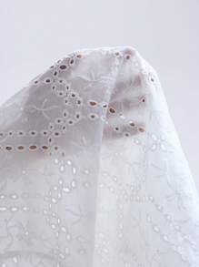 Lumivelle Women's White Semi-Sheer Floral Eyelet Cropped Button-Down Shirt A Casual Woven Top With Long Sleeves And A Collar