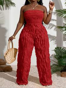 Slaydiva 夏季新品音乐节、婚礼季、复活节、西部风、游牧风、圣帕特里克节、生日派对、毕业季、学生装、日常休闲、百搭单品、休闲、邮轮旅行、海滩、日光浴、爆款、纹理、无肩带、黄色、大码女式连体裤、红色连体裤、抹胸连体裤、荷叶边连体裤、度假连体裤、红色连体裤、返校节礼服 - 紅色 - 查看 1