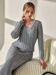 Damen Schwarzer Pullover Co-Ord mit kontrastierendem Detail-Pullover und Hose