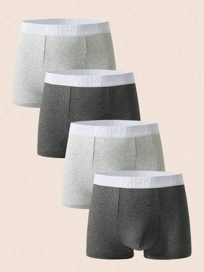 Manfinity Underwear&Sleepwear Basics 4 pièces Sous-vêtements brefs pour hommes avec lettres gaufrées et couleur contrastée