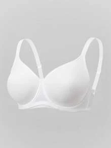 DesireSculpt Plus Size Simple Thin Underwire Wireless Bra, Lift And Gather, Without Padding White Bra Plus Size Bra Cute Bra White Ribbed Bra Full Coverage Bra - White - View 6