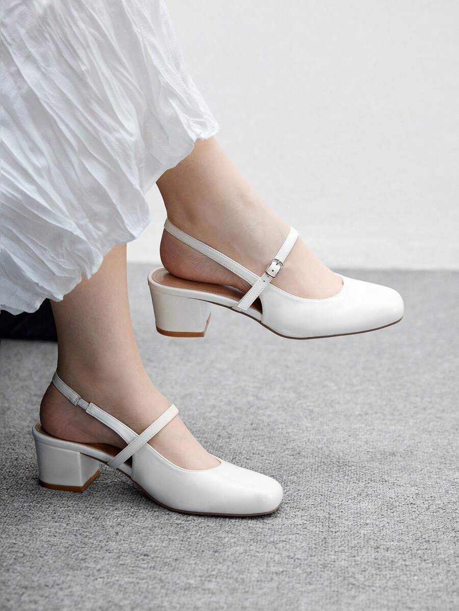 CUCCOO BIZCHIC CUCCOO Fashion Versatile Minimalist Backstrap High Heel Pumps - White - View 1