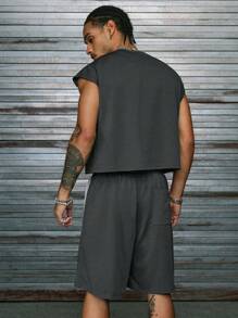 AXEPEAK Bộ 2 món gồm áo thun không tay cổ tròn in họa tiết và quần short nam, bộ đồ thể thao. - Nhiều màu - Xem 2