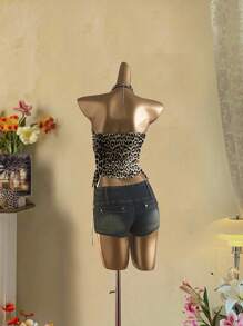 Attitoon 休闲街头风格性感黄纹图案修身短款上衣，适合夏季音乐节 - 彩色 - 查看 4