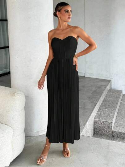 Lavishia Women's Elegant Solid Color Pleated Dress, Sleeveless