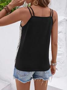 EMERY ROSE Women's Summer Knit Sleeveless Camisole With Strappy Leopard Print Patchwork V-Neck Casual Tank Top, Print Pattern Random - Multicolor - View 2