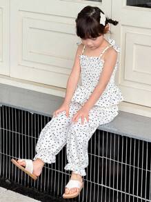 SHEIN 年轻女孩黑白碎花无袖连体裤，休闲日常穿着 - 彩色 - 查看 6