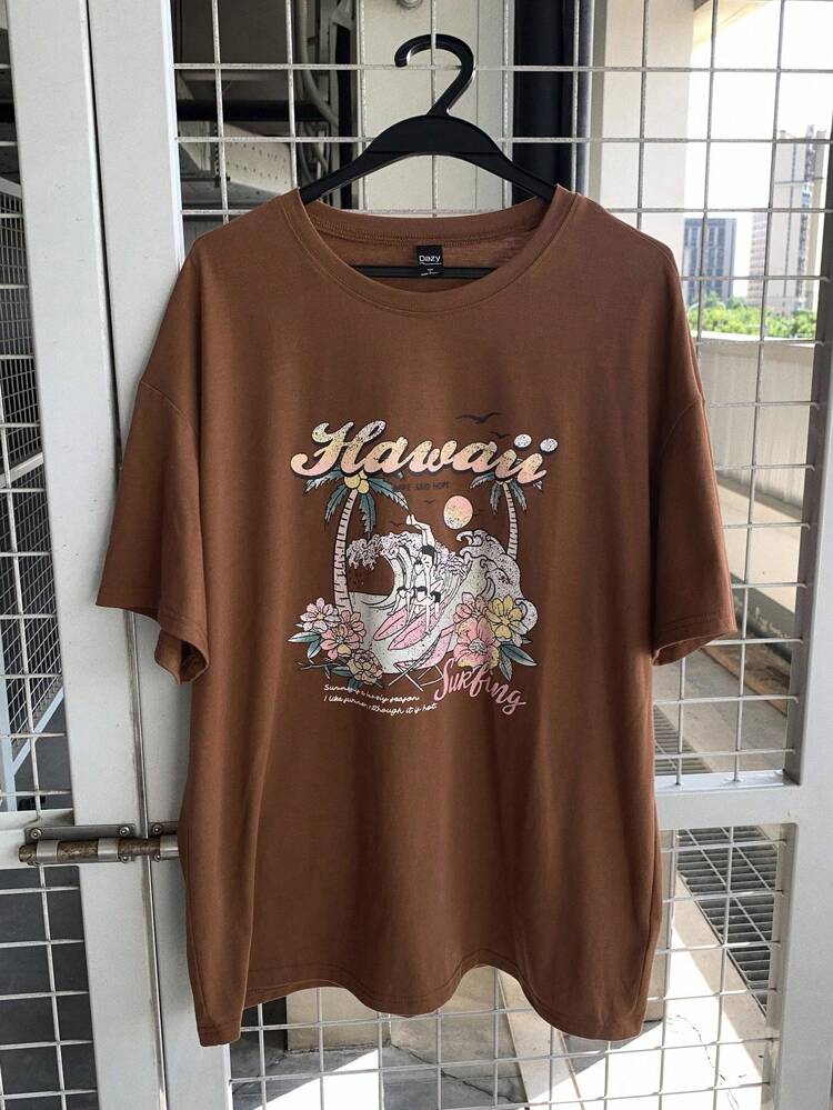Women's Vintage Print Casual Loose Round Neck Street Wear Short Sleeve T-Shirt, Summer,Graphic Tees