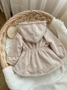 Áo khoác trùm đầu bằng vải nhung ấm áp cho bé gái, màu mơ, quần áo thu đông - Màu Khaki - Xem 2