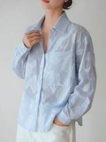 DAZY 宽松商务休闲碎花长袖衬衫，适合春夏秋季办公室穿着，秋季女装