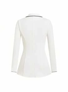 Ellevyn Women's Notch Collar Long Sleeve White With Black Trim Elegant Versatile Autumn/Winter Fitted Blazer Fall/Winter Women Clothes Business Casual Woman Teacher Clothes Fall Clothes For Women Business Casual Woman - White - View 3