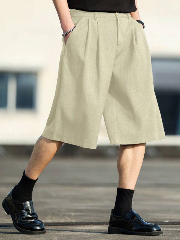 Manfinity CasualKnits Men's Summer Casual Solid Color Loose Fit Shorts