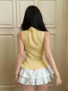 INAWLY ملابس علوية نسائية كاجوال لون أحادي بياقة مستديرة، رشيقة القصة، للصيف - أصفر - مشاهدة 7