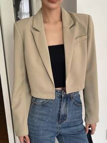 Livesso Women's Turn-Down Collar Short Solid Casual Blazer