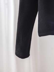 SHEIN 时尚女婴针织长袖短款夹克，黑色，百搭 - 黑色 - 查看 5