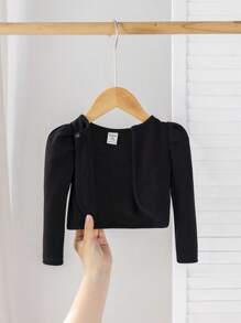 SHEIN 时尚女婴针织长袖短款夹克，黑色，百搭 - 黑色 - 查看 7