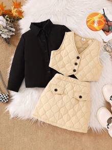 2pcs Young Girls Casual Ribbed  Outfit, Autumn/Winter