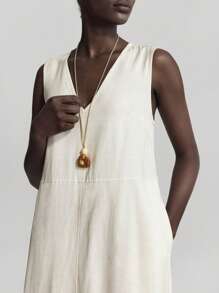 Ontre 2025女式无袖纯色连衣裙，休闲简约，优雅风格，适合日常通勤，白色连衣裙，波西米亚风夏装 - 白色 - 查看 6