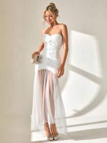 SHEIN Cottnline فستان أبيض طويل أنيق للسيدات - أبيض - مشاهدة 4