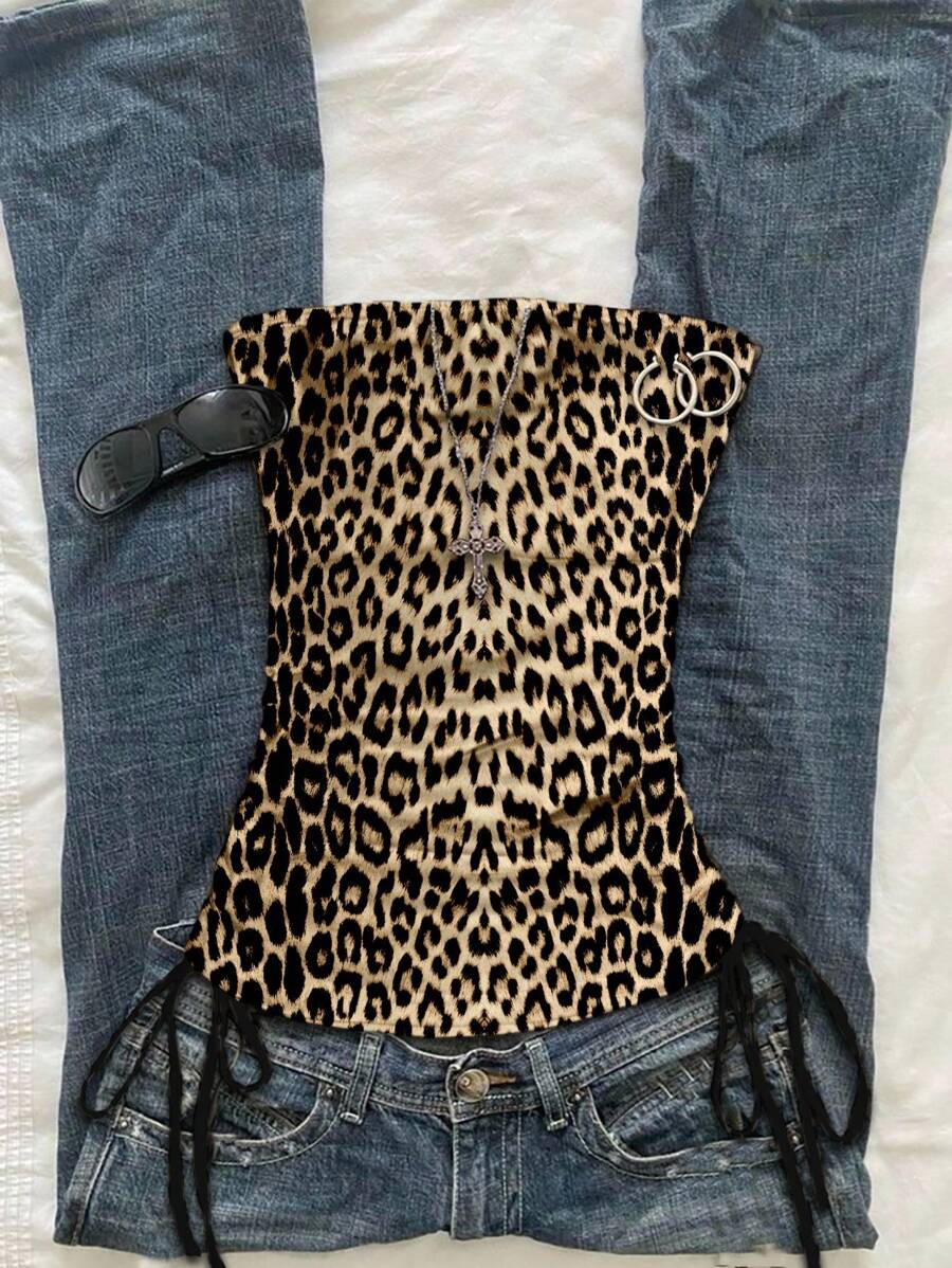 Attitoon 休闲街头风格性感黄纹图案修身短款上衣，适合夏季音乐节 - 彩色 - 查看 1