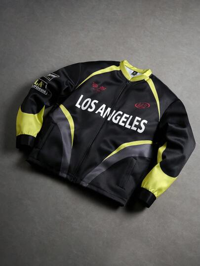 Manfinity Roghcode 男士撞色拼布字母印花 Rave 户外风衣夹克