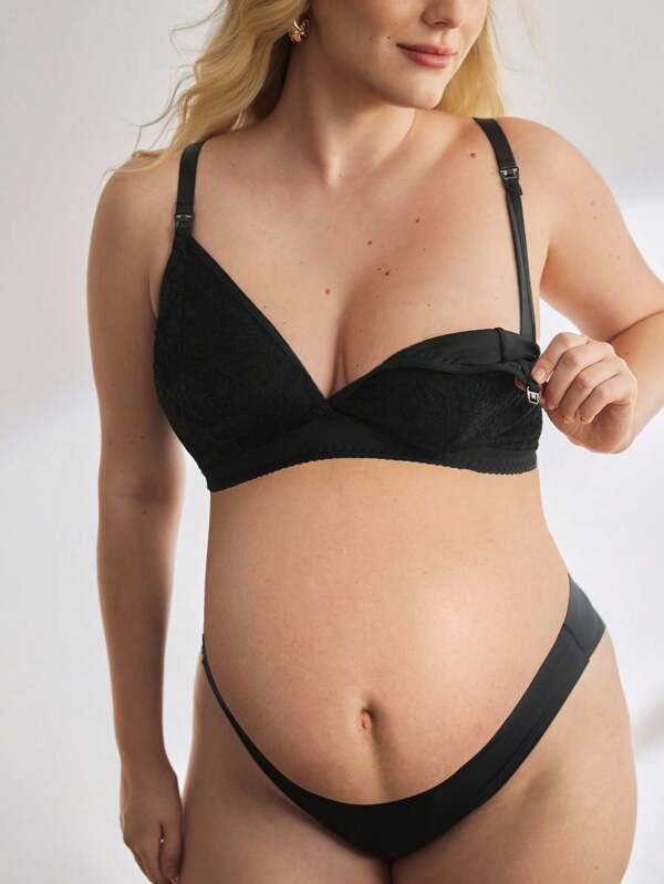 SHEIN BloomMama Soutien-gorge d'allaitement sans fil de grande taille pour la maternité, couleur unie à bretelles fines
