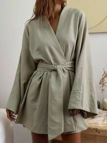 INAWLY Loose Fit Cropped Cardigan Dress For Women