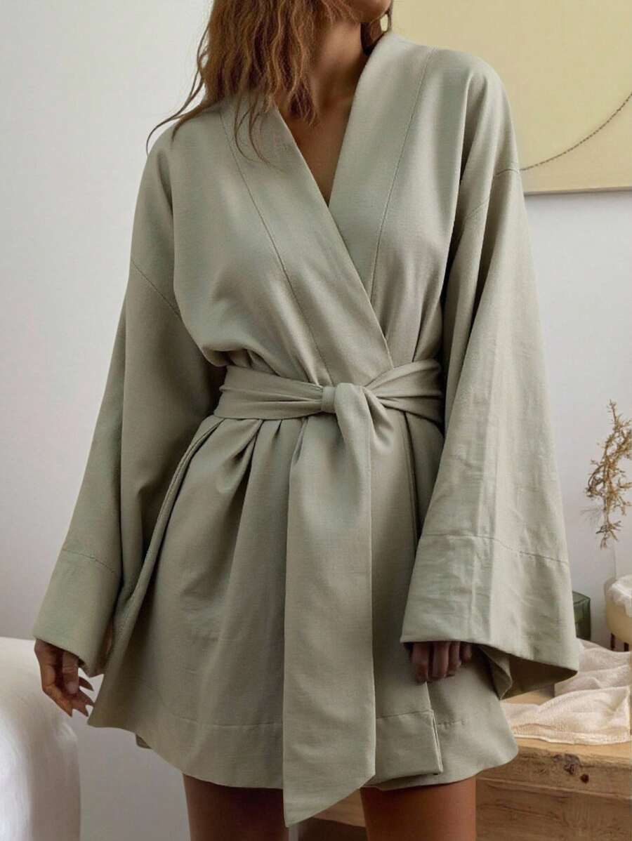 INAWLY Loose Fit Cropped Cardigan Dress For Women