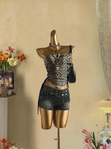 Attitoon 休闲街头风格性感黄纹图案修身短款上衣，适合夏季音乐节 - 彩色 - 查看 5