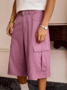 SWAVVY 男士梭织休闲宽松短裤，时尚日常穿着 - 紫色 - 查看 1