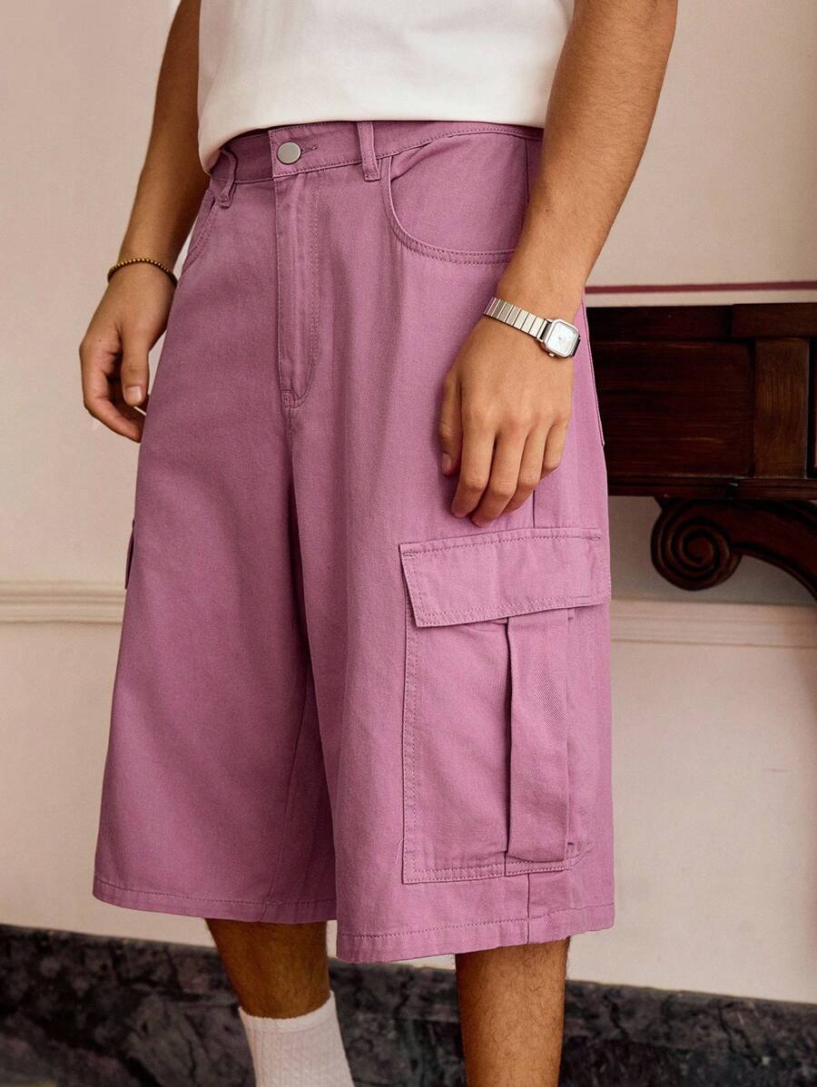 SWAVVY 男士梭织休闲宽松短裤，时尚日常穿着 - 紫色 - 查看 1