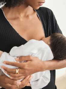 BloomMama 孕妇夏季休闲撞色边宽松短袖连衣裙睡袍 - 白色 - 查看 4