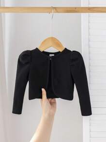 SHEIN 时尚女婴针织长袖短款夹克，黑色，百搭 - 黑色 - 查看 8