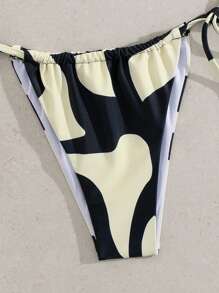SHEIN Swim سروال بكيني أسفل بتفاصيل ربط جانبي، طراز قديم بسيط، شاطئ - الأسود - مشاهدة 6