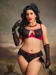 PinupGlam Sutien cu armătură din dantelă pentru femei de mărime plus