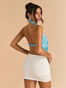 SHEIN BAE Áo hở lưng thêu sequin mùa hè cho nữ - Màu xanh lam - Xem 2