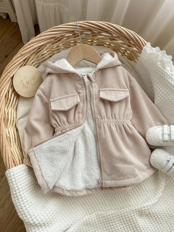 Abrigo con capucha de felpa cálido para bebé niña, color albaricoque, ropa de otoño/invierno
