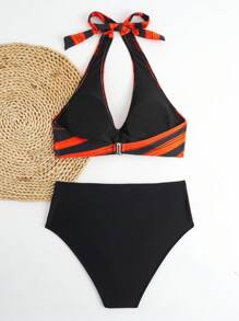 Swim Lushoire Women's Contrast Color Criss-Cross V-Neck Swimsuit For Summer Beach Vacation