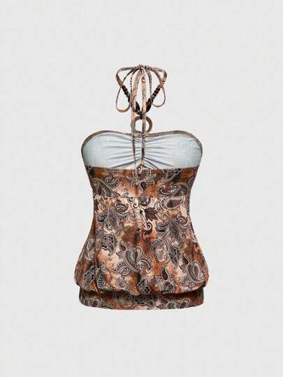 Hippie Hippie Macrame Necklace & Vintage Cashew Flower Print Women's Tank Top