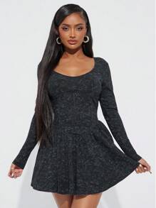 SHEIN SXY Váy mini giặt phong cách đường phố Y2K, tay dài - Màu xám đen - Xem 8