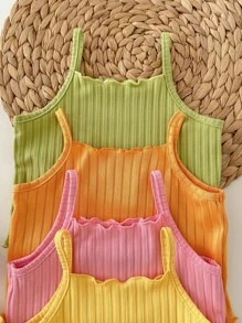 SHEIN 8pcs/Set Young Girl Solid Color Knit Camisole Top And Shorts Set - Multicolor - View 7