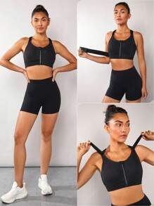 GLOWMODE High Support Zip Front Buckle Up Convertible Hook And Loop Wide Adjustable Strap Sports Bra Surgery Bra Gym