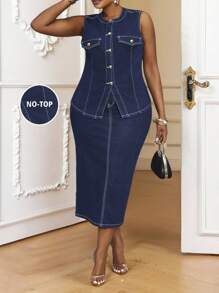 SHEIN Lady Plus Size Women's High Waist Fitted Casual Versatile Denim Skirt Classy Outfits For Women  Business Casual Woman Business Casual Woman Work Clothes Women Office Outfits For Women Festival Outfits For Women