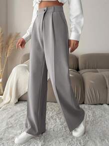 EURMUSE Seam Front Wide Leg Suit Pants - Grey - View 3