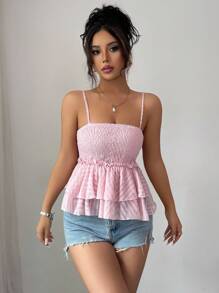 Elenzga 女士休闲度假雪纺镂空不对称分层吊带背心上衣