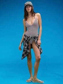 COUREZ High Leg V Neck Swimsuit /Summer Outfits For Women Vacation Outfits Woman Swimwear Beach Outfits For Woman Y2K Beach Vacation Outfits - Dark Grey - View 4