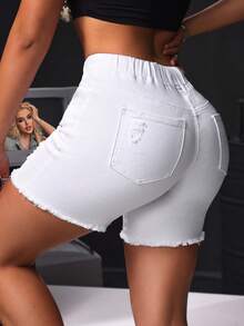 SHEIN Tall Women's Simple Fashionable Denim Shorts, Suitable For Summer - White - View 3