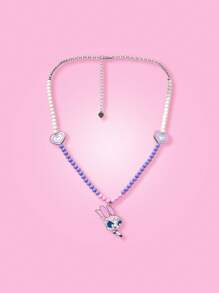 THE POWERPUFF GIRLS X SHEIN 可爱花朵图案串珠项链 - 銀色 - 查看 1