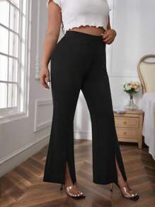 Auralis Plus Split Hem Flare Leg Trousers - Black - View 5