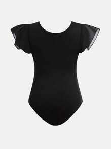 SHEIN 2 piezas Conjunto deportivo de moda para niñas, body de punto de unicolor negro y rosa, maillot gimnástico de estampado elástico, cómodo y suave